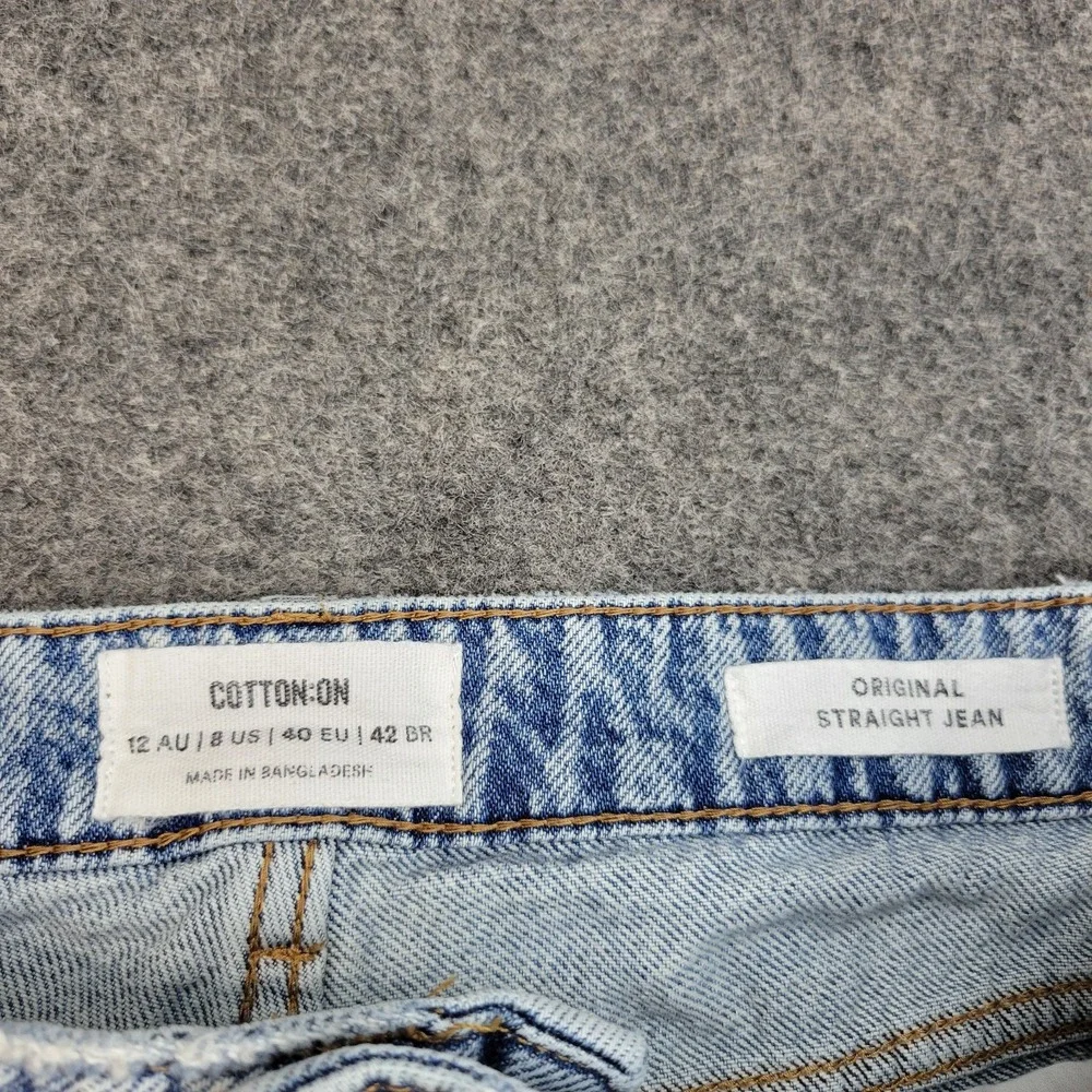 Cotton On Jeans Womens 8 Blue Denim Distressed Original Straight Leg Frayed Hem
